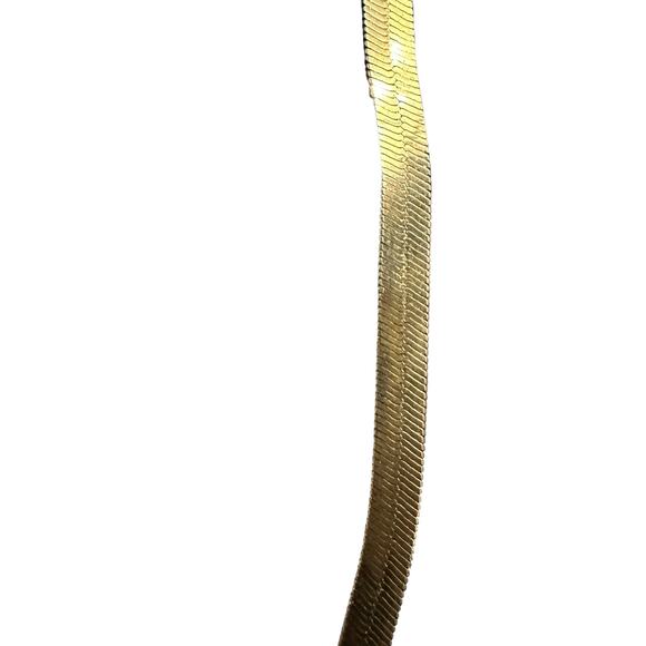 Gold Tone Simple Herringbone Necklace 19 inches Minimalist - Picture 3 of 5